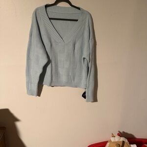 Zaful Soft Blue V-Neck Sweater